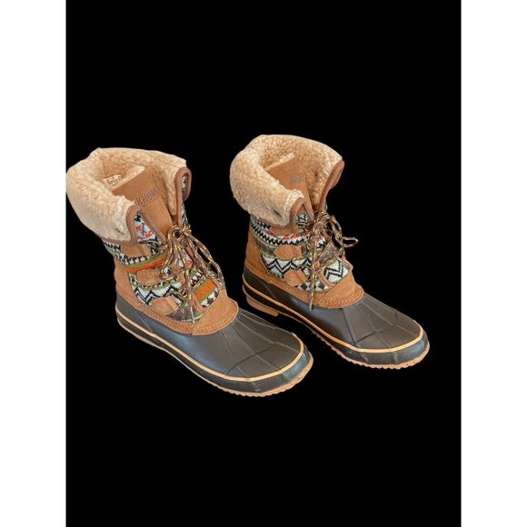 Khombu Women’s Maya Brown Winter Boots Faux Fur Lined Southwest Print Size 8M - Picture 2 of 6